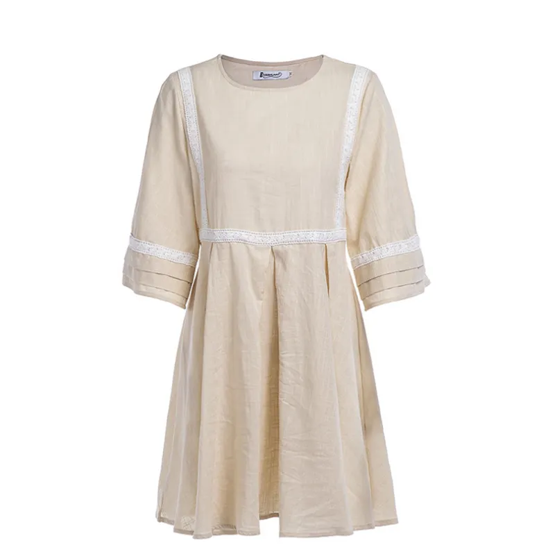 Solid color lace stitching bohemian holiday dress