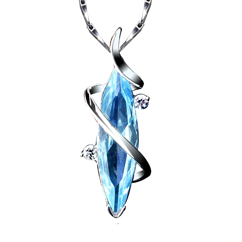 Sterling Silver Blue Crystal Necklace Chain Pendant  Lady