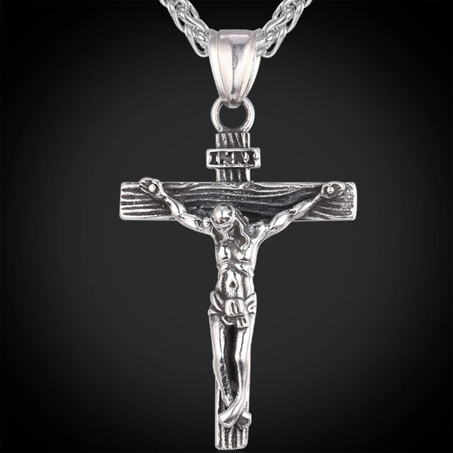 Jesus stainless steel cross necklace men with flower basket 60 cm keel chain high-end jewelry manufacturers wholesale