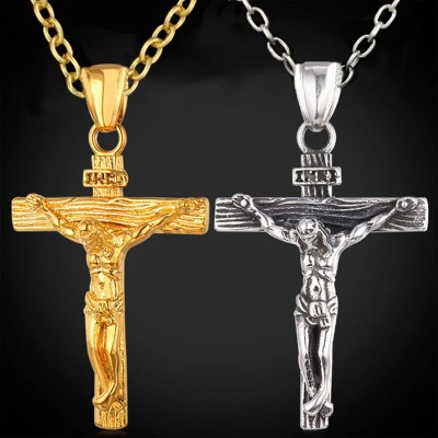 Jesus stainless steel cross necklace men with flower basket 60 cm keel chain high-end jewelry manufacturers wholesale