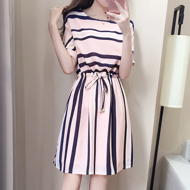 Korean Fashion Lace-up Waist Slimming A-line Dress