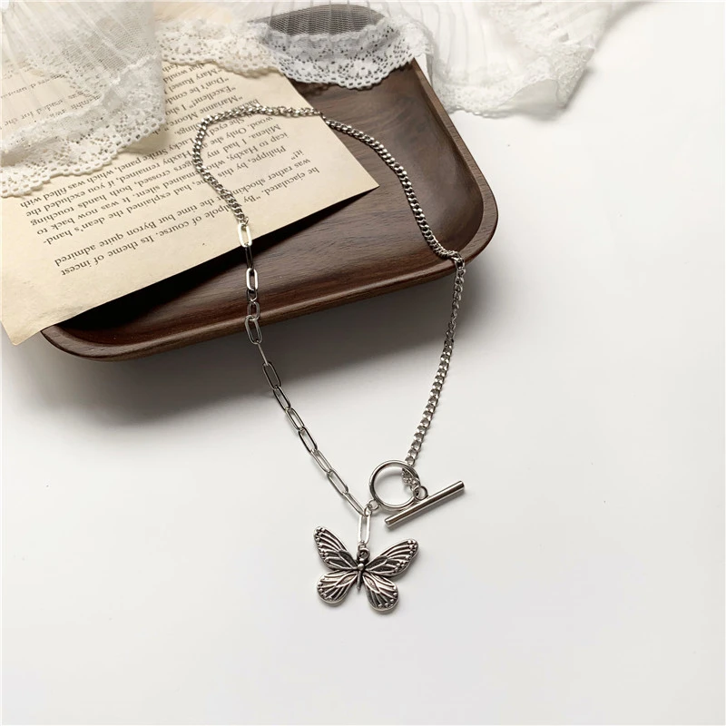 Vintage Butterfly Necklace One Word Buckle Clavicle Chain