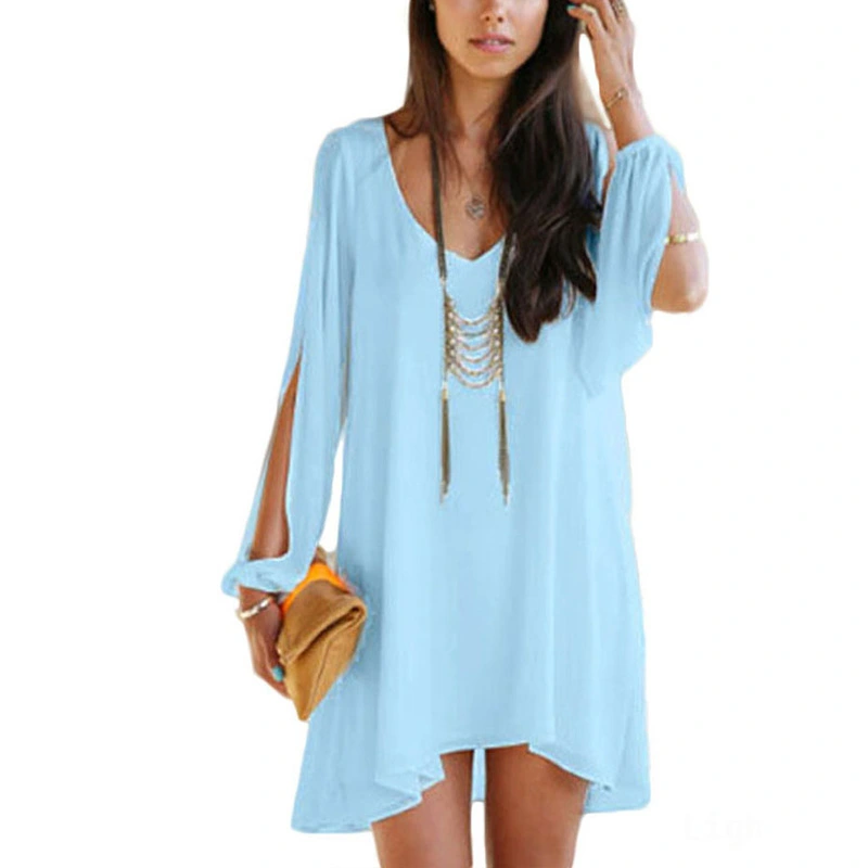 Loose V-neck cropped sleeve dress