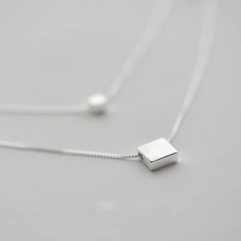 Multilayer geometric square necklace pendant