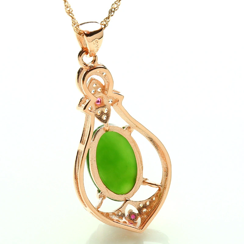 Silver plated rose gold inlaid with natural jade Jasper Pendant, fashionable female and Hetian jade necklace, jade pendant ornaments