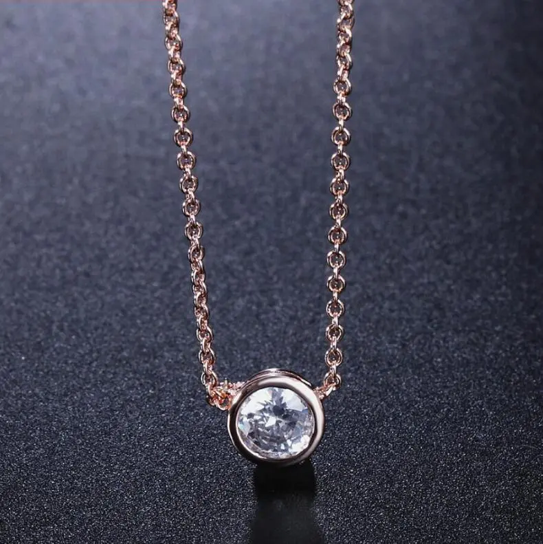 Simple Style Crystal Pendant Chain Necklace Gold