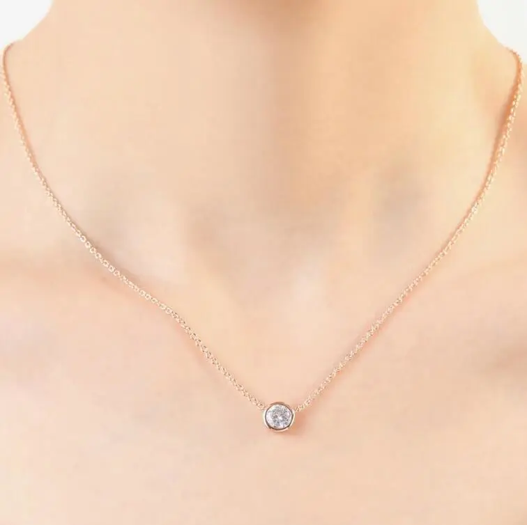Simple Style Crystal Pendant Chain Necklace Gold