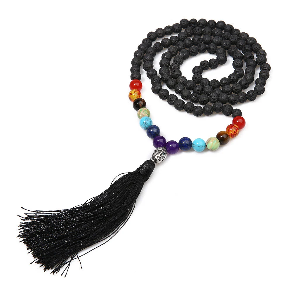 Seven Chakras Beaded Tassel Necklace