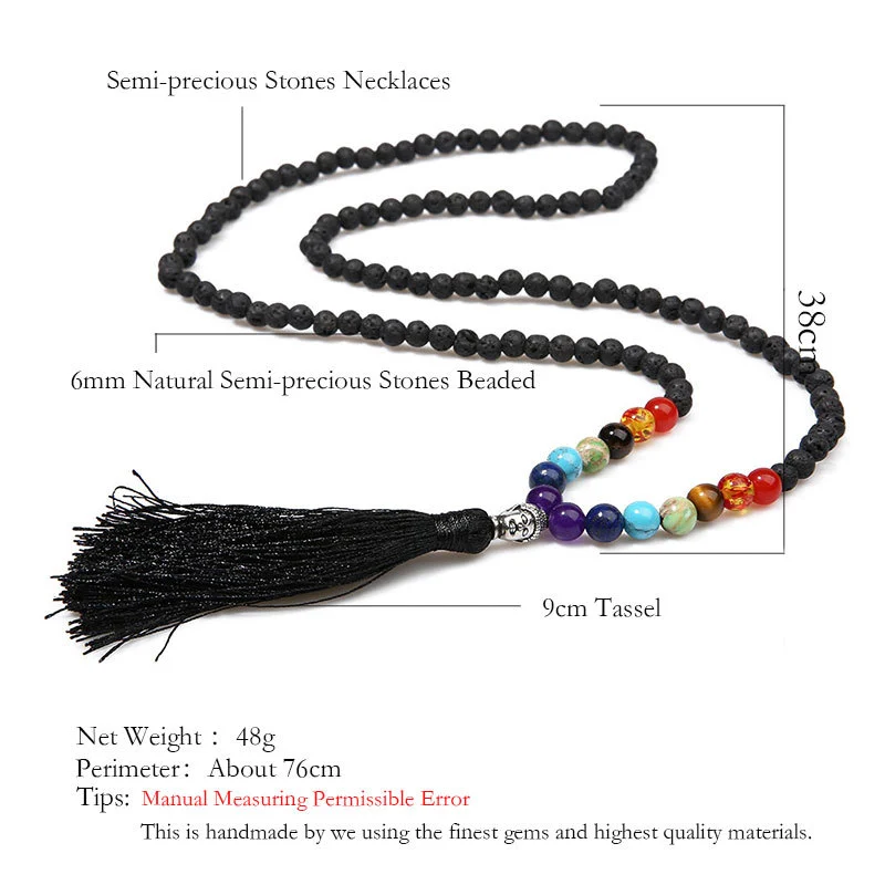 Seven Chakras Beaded Tassel Necklace