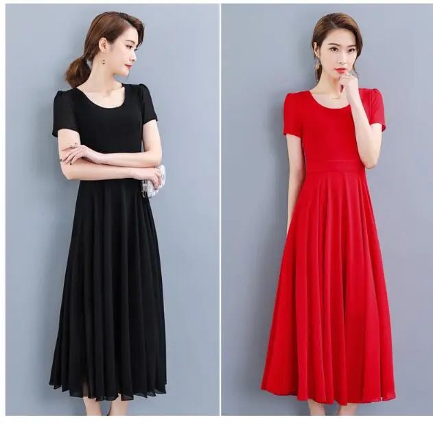 Summer dress of 2021 new large size women''s dress suitable for fat women with waist covering belly fat mm Chiffon Dress