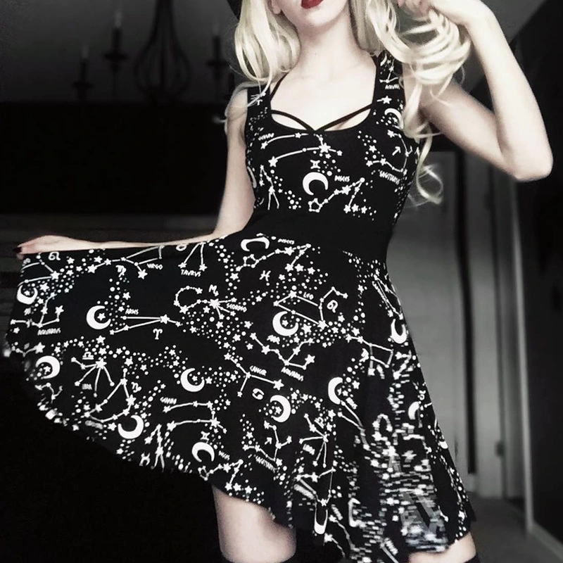 Goth Dark Elegant Aesthetic Black Summer 2021 Dresses Female Gothic Sleeveless Fashion Grunge Dress Sexy Evening Party Vestidos
