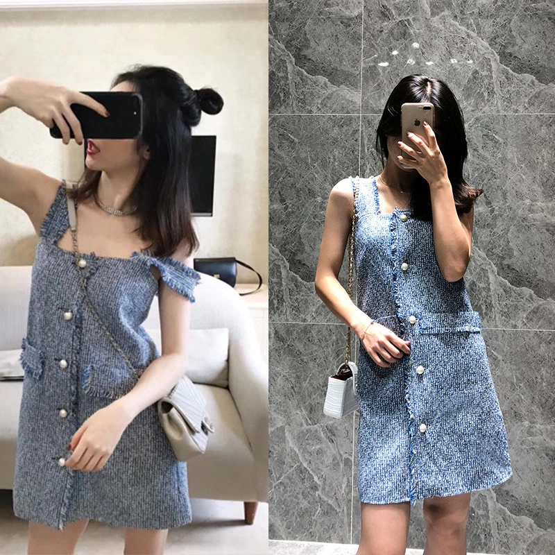 Fringed blue suspender dress