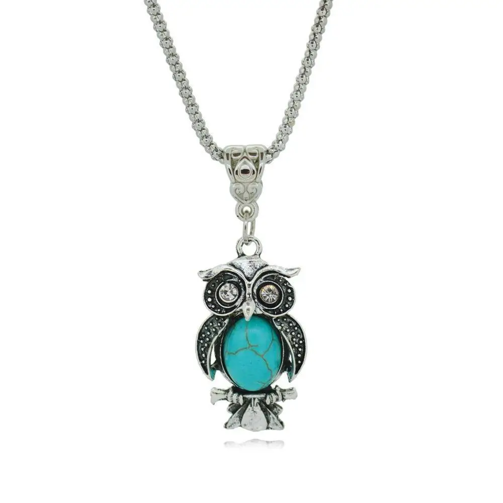 Vintage Owl Turquoise Pendant Necklace