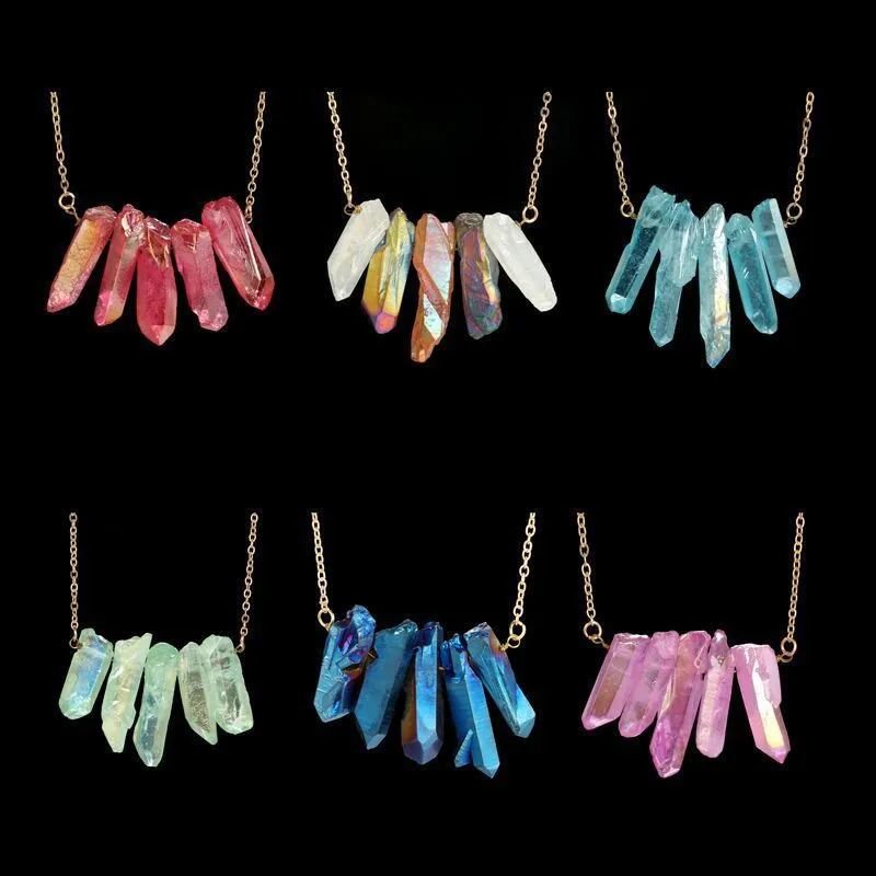 Irregular crystal natural stone multicolor necklace