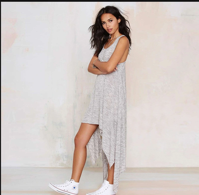 Explosive style sleeveless V-neck loose irregular dress