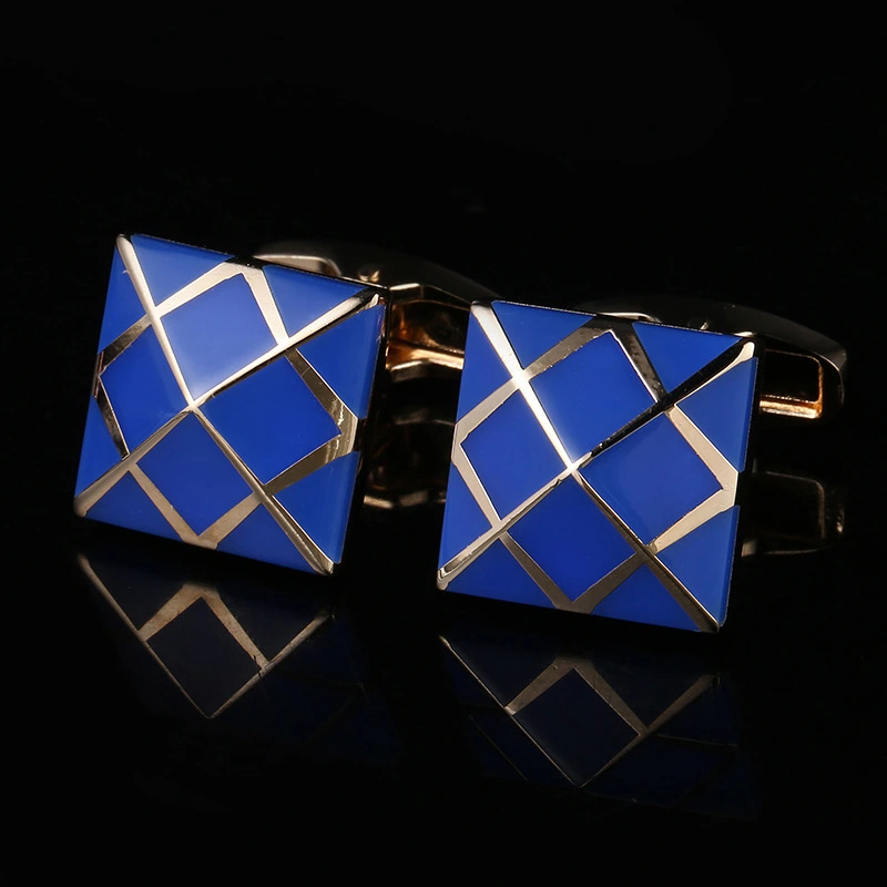 Rose Gold Blue Enamel Men's French Shirt Cufflinks