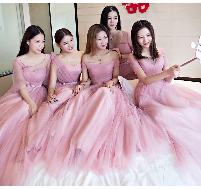 Bridesmaid dress long winter sister skirt 2021 new bean sand color word shoulder slim bridesmaid dress evening dress