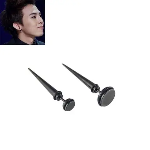 Black round tip long needle earring