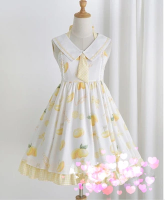 Lemon Girl Kawaii Lolita Dress 2Way Detachable Sailor Collar Suspender JSK Dress Light Yellow Tie Cute One Piece