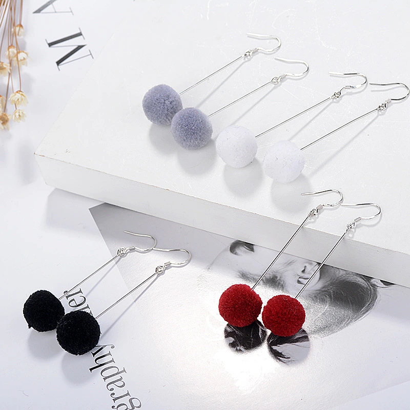 Velvet Long Cute Sweet Fluffy ball Earrings Christmas Gift