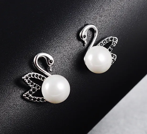 Super Flash Swan Stud Earrings Female 925 Sterling Silver