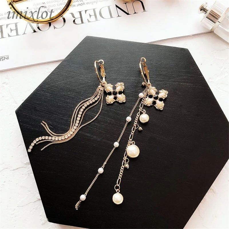 Vintage Asymmetric Pearl Tassel Earrings