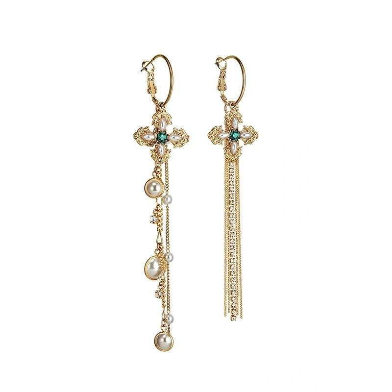 Vintage Asymmetric Pearl Tassel Earrings