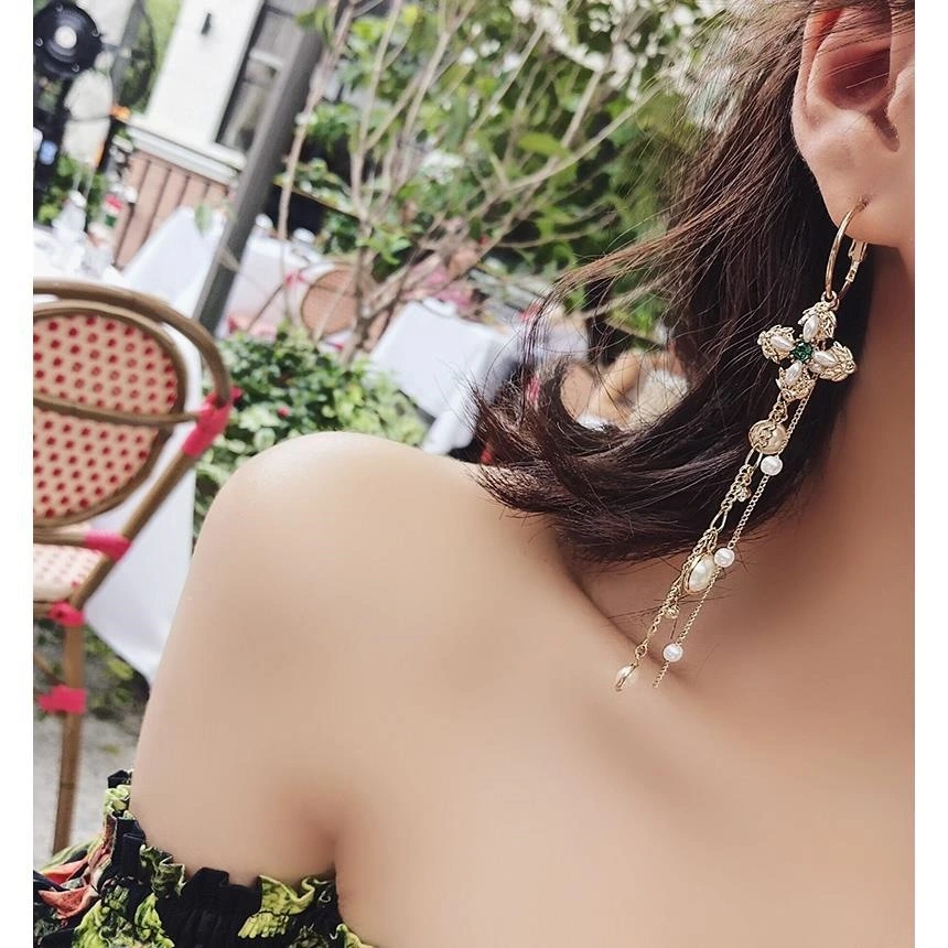 Vintage Asymmetric Pearl Tassel Earrings