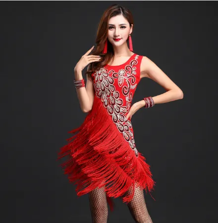 Latin dance performance dress adult dance performance dress female sequined tassel practice clothes square dance skirt