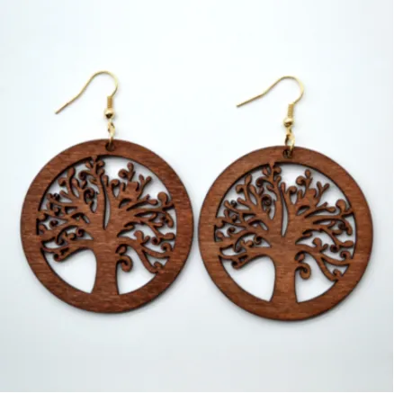 Round openwork wood earrings