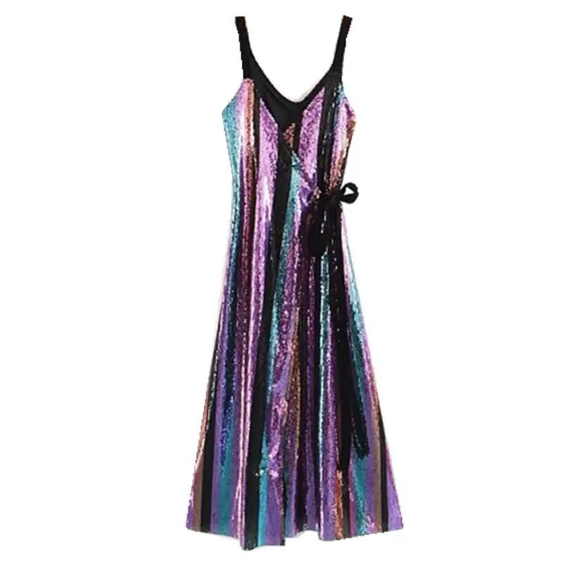 Vintage Envelope Style Coloured Sequins Strap Dress