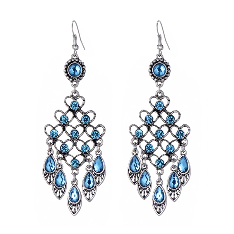 Ethnic style alloy crystal earrings women long