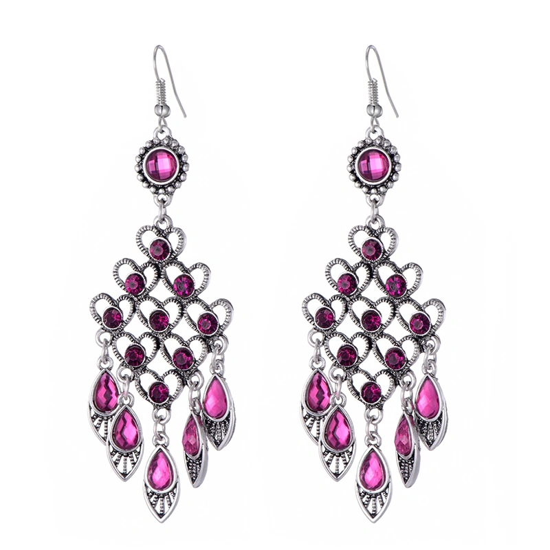 Ethnic style alloy crystal earrings women long