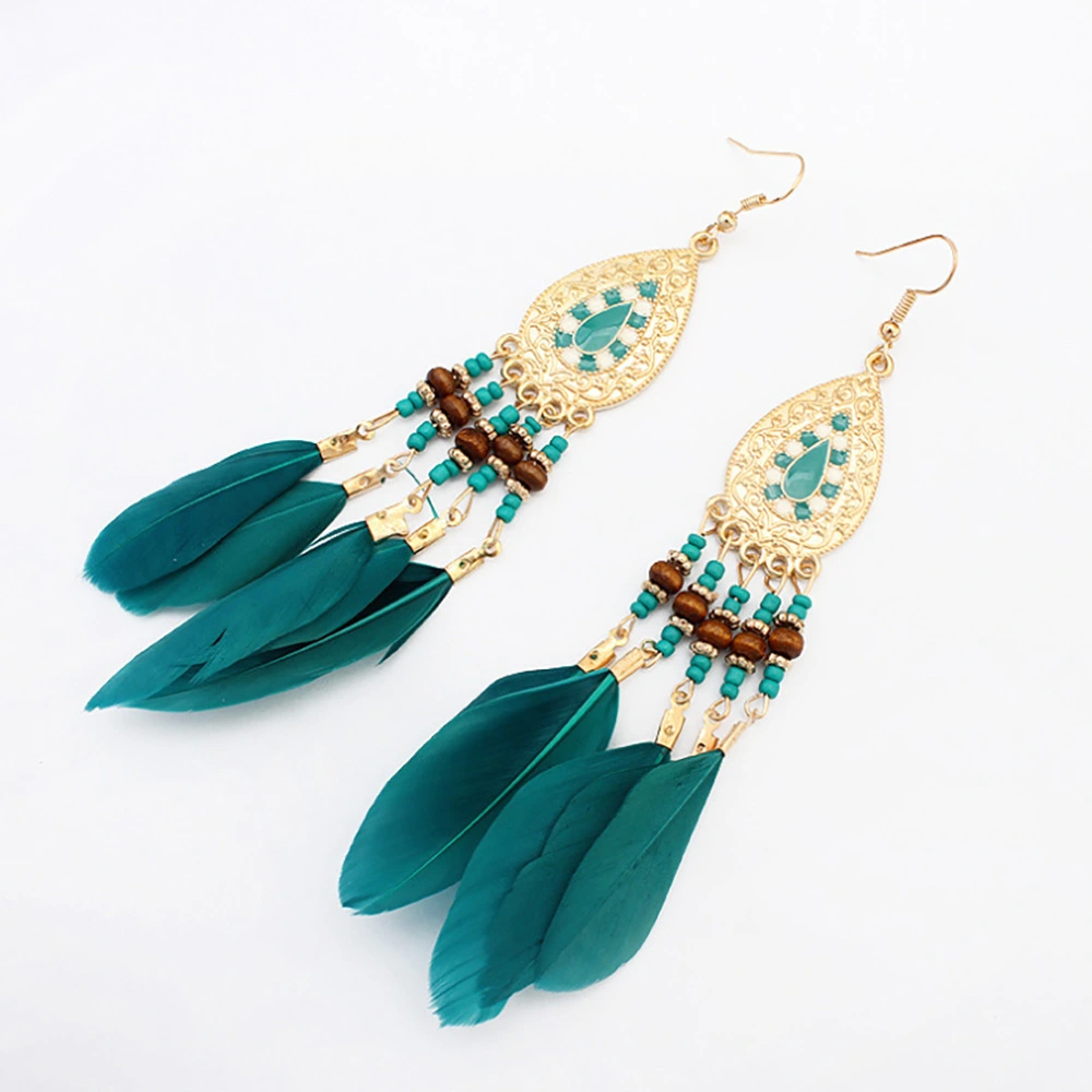 European and American feather tassel earrings female Bohemian long earrings national wind Ruili earrings