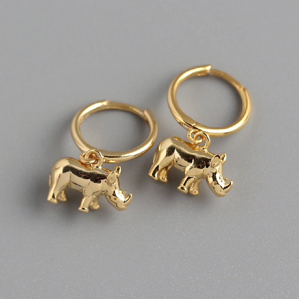 S925 Silver Geometric Animal Stereo Rhinoceros Earrings