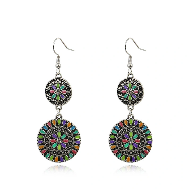 Round Flower Dripping Rhinestone Alloy Earrings