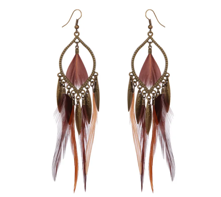 Feather long earrings personality European and American exaggerated earrings jewelry