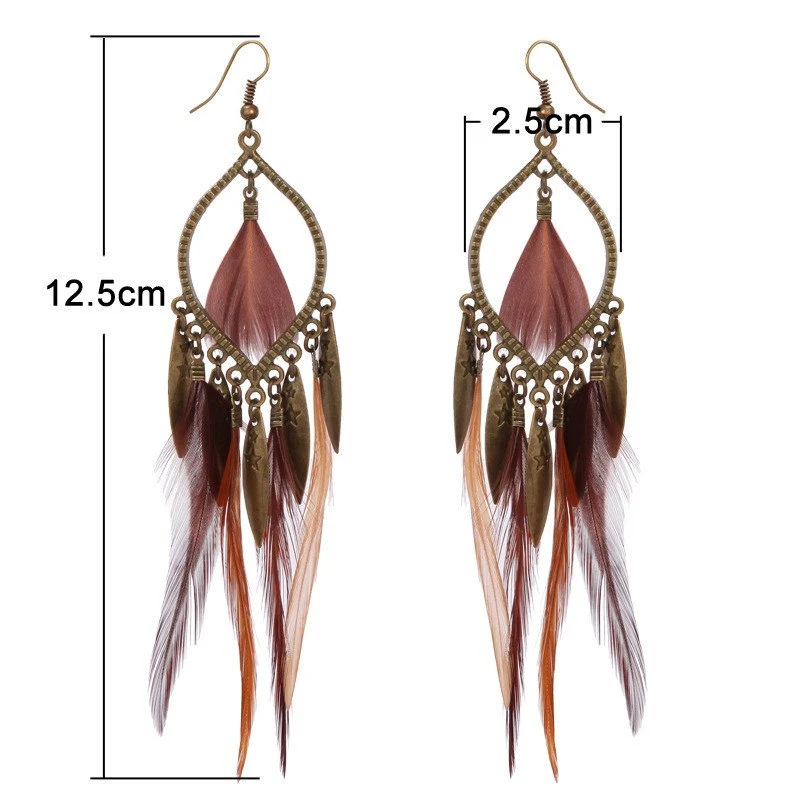 Feather long earrings personality European and American exaggerated earrings jewelry