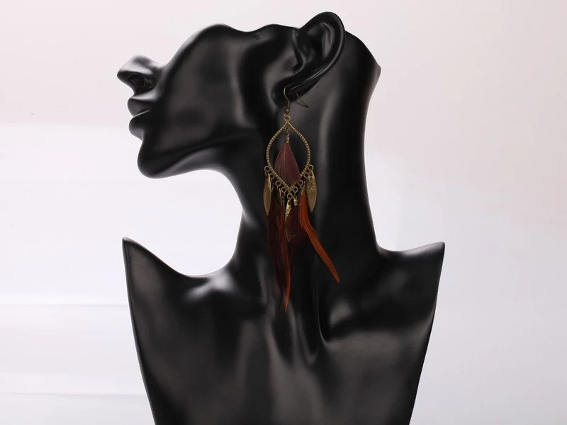 Feather long earrings personality European and American exaggerated earrings jewelry