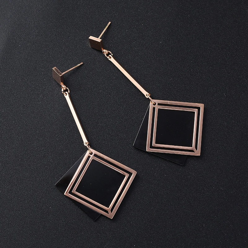 Double Shaped Long Titanium Steel Earrings