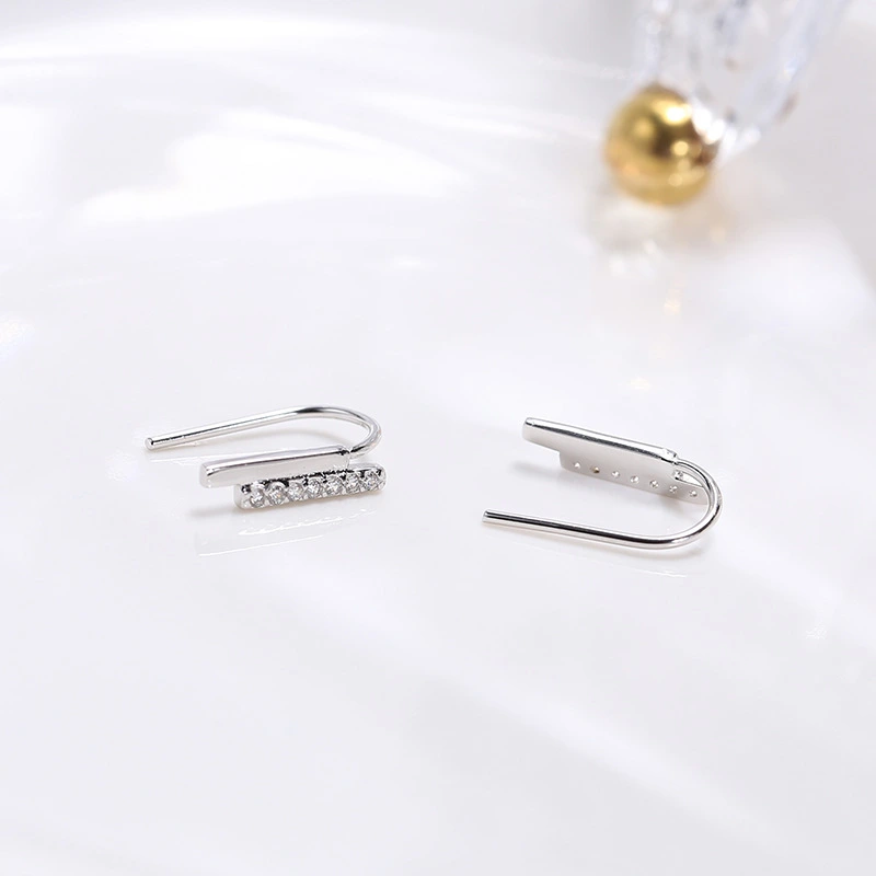 U-shaped Diamond Earrings Sterling silver Korean Style Cold Wind Light Luxury Earrings