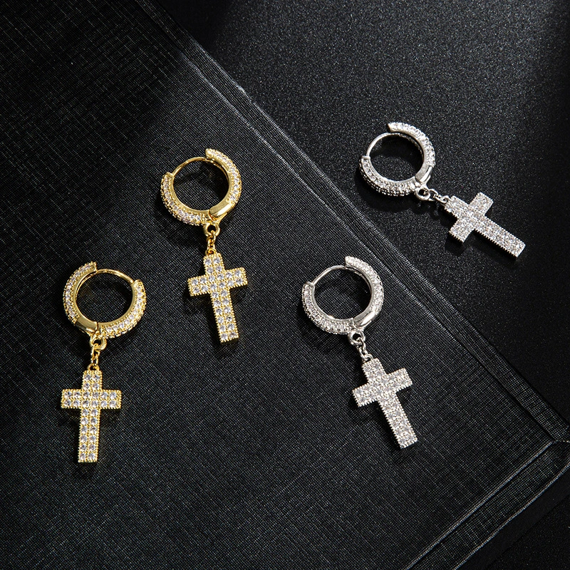 Double row zircon cross earrings