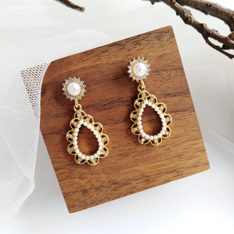 Silver Needle Pearl Drop Earrings