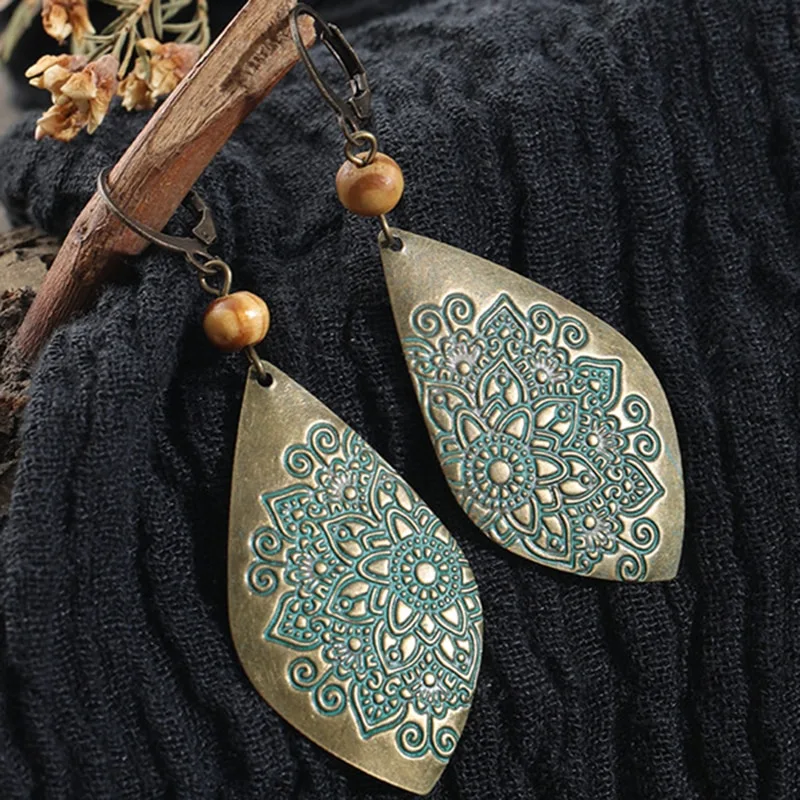 Ethnic style carved pattern earrings