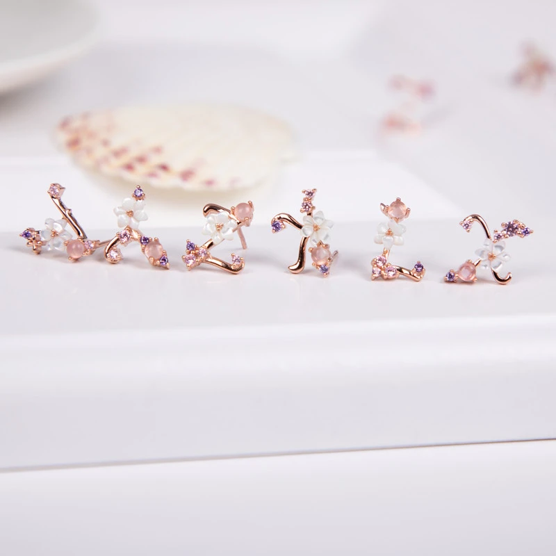 Shell Flower Rose Gold Letter Studs