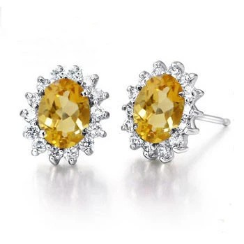 925 silver gold plated natural citrine earrings for women