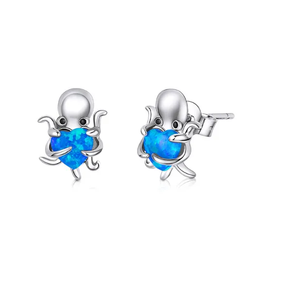 Female cute octopus octopus silver earrings