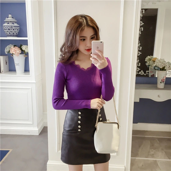 Knitwear sweater V-neck lace