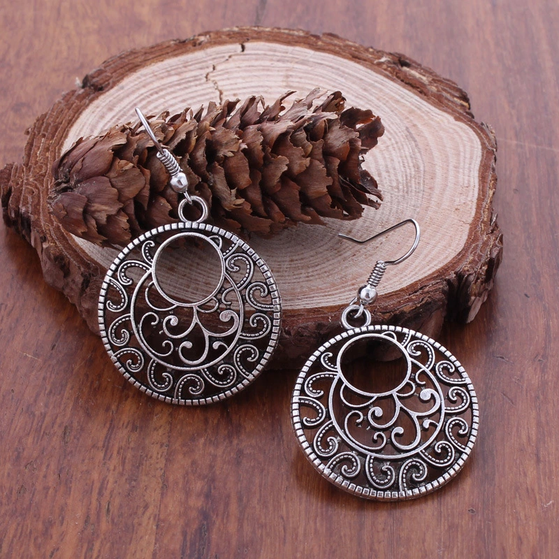 Ethnic style Tibetan silver hollow earrings