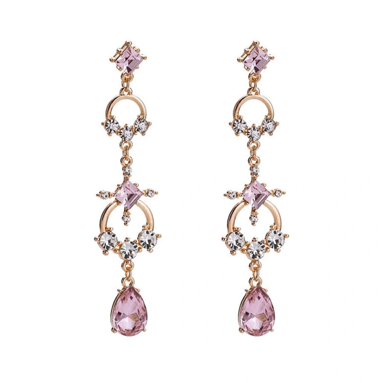 New 925 silver needle baroque style pink drop earrings